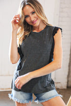Load image into Gallery viewer, Charcoal Distressed Sleeveless Crochet Lace Top
