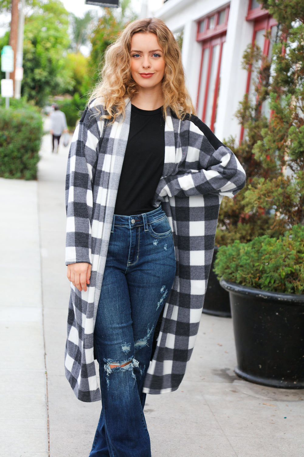 Get To Know You Black Buffalo Plaid Hacci Cardigan