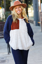 Load image into Gallery viewer, Seize The Day Navy &amp; Taupe Quarter Zip Sherpa Pullover
