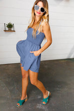 Load image into Gallery viewer, Dusty Blue Terry Smocked Tank Top Baggy Shorts Romper
