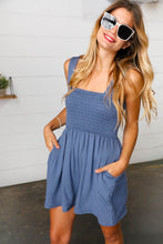 Load image into Gallery viewer, Dusty Blue Terry Smocked Tank Top Baggy Shorts Romper
