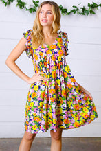 Load image into Gallery viewer, Indigo &amp; Lemon Floral Babydoll Ruffle Dress
