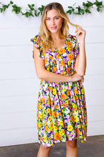Load image into Gallery viewer, Indigo &amp; Lemon Floral Babydoll Ruffle Dress
