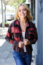 Load image into Gallery viewer, City Streets Burgundy &amp; Rust Plaid Studded Cropped Jacket
