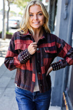 Load image into Gallery viewer, City Streets Burgundy &amp; Rust Plaid Studded Cropped Jacket
