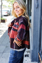 Load image into Gallery viewer, City Streets Burgundy &amp; Rust Plaid Studded Cropped Jacket
