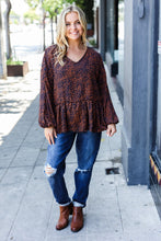Load image into Gallery viewer, Navy &amp; Rust Leopard Woven Babydoll Top
