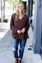 Load image into Gallery viewer, Navy &amp; Rust Leopard Woven Babydoll Top
