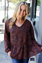 Load image into Gallery viewer, Navy &amp; Rust Leopard Woven Babydoll Top
