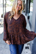 Load image into Gallery viewer, Navy &amp; Rust Leopard Woven Babydoll Top
