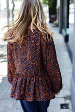 Load image into Gallery viewer, Navy &amp; Rust Leopard Woven Babydoll Top
