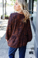 Load image into Gallery viewer, Navy &amp; Rust Leopard Woven Babydoll Top
