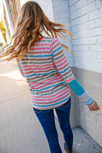 Load image into Gallery viewer, Coral Taupe Multistrip Rib Out Seam Detail Top
