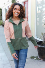 Load image into Gallery viewer, Holiday Vibes Taupe/Green Fleece Zip Up Cinched Hem Pullover
