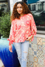 Load image into Gallery viewer, Be Bold Red &amp; Coral Floral Long Sleeve Bow Tie Contrast Binding Top
