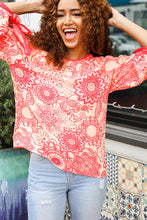 Load image into Gallery viewer, Be Bold Red &amp; Coral Floral Long Sleeve Bow Tie Contrast Binding Top

