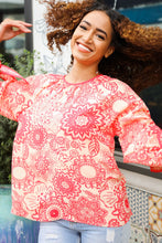 Load image into Gallery viewer, Be Bold Red &amp; Coral Floral Long Sleeve Bow Tie Contrast Binding Top
