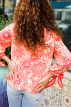 Load image into Gallery viewer, Be Bold Red &amp; Coral Floral Long Sleeve Bow Tie Contrast Binding Top
