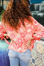 Load image into Gallery viewer, Be Bold Red &amp; Coral Floral Long Sleeve Bow Tie Contrast Binding Top
