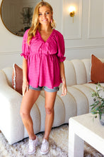 Load image into Gallery viewer, Feeling Strong Fuchsia Textured V Neck Babydoll Top
