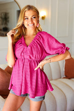 Load image into Gallery viewer, Feeling Strong Fuchsia Textured V Neck Babydoll Top
