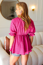 Load image into Gallery viewer, Feeling Strong Fuchsia Textured V Neck Babydoll Top
