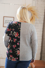 Load image into Gallery viewer, Grey &amp; Black Floral Surplice Button Knit Top
