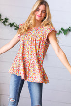 Load image into Gallery viewer, Sunset Floral Print Ruffle Tiered Keyhole Top

