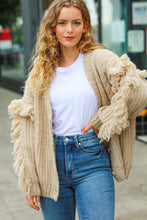 Load image into Gallery viewer, Weekend Ready Oatmeal V Neck Fringe Chunky Cable Cardigan
