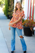Load image into Gallery viewer, Rust &amp; Chocolate Floral Frill Ruffle Hem Tiered Swing Top
