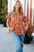 Load image into Gallery viewer, Rust &amp; Chocolate Floral Frill Ruffle Hem Tiered Swing Top
