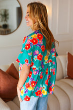 Load image into Gallery viewer, Take Me Away Teal Floral Drop Shoulder Babydoll Top
