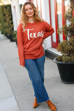 Load image into Gallery viewer, Game Day Burnt Orange "Texas" Embroidery Pop Up Sweater
