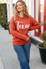 Load image into Gallery viewer, Game Day Burnt Orange "Texas" Embroidery Pop Up Sweater
