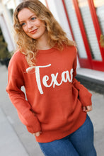 Load image into Gallery viewer, Game Day Burnt Orange "Texas" Embroidery Pop Up Sweater
