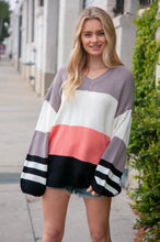 Load image into Gallery viewer, Slate V Neck Color Block Slouchy Knit Sweater
