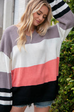 Load image into Gallery viewer, Slate V Neck Color Block Slouchy Knit Sweater
