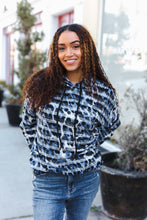 Load image into Gallery viewer, Casual Chic Blue &amp; Black Animal Print Stripe Hoodie
