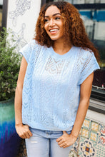 Load image into Gallery viewer, The Perfect Find Sky Blue Dolman Short Sleeve Crochet Sweater Top
