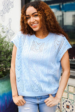 Load image into Gallery viewer, The Perfect Find Sky Blue Dolman Short Sleeve Crochet Sweater Top
