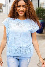 Load image into Gallery viewer, The Perfect Find Sky Blue Dolman Short Sleeve Crochet Sweater Top

