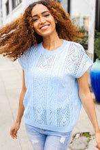 Load image into Gallery viewer, The Perfect Find Sky Blue Dolman Short Sleeve Crochet Sweater Top
