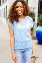 Load image into Gallery viewer, The Perfect Find Sky Blue Dolman Short Sleeve Crochet Sweater Top
