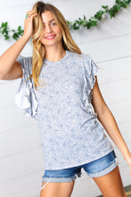 Load image into Gallery viewer, Washed Blue Floral Tiered Flutter Sleeve Top

