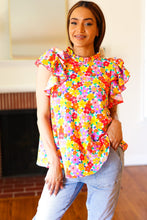 Load image into Gallery viewer, Flower Power Ivory &amp; Red Floral Mock Neck Flutter Sleeve Top

