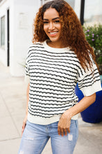 Load image into Gallery viewer, You've Got This Ivory &amp; Black Wavy Stripe Pattern Sweater Top
