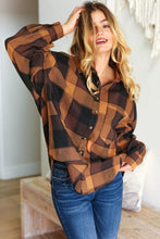 Load image into Gallery viewer, Rock'n Plaid Camel &amp; Charcoal Button Down Oversized Shirt
