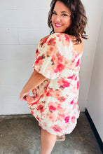 Load image into Gallery viewer, Peach Floral Chiffon Puff Sleeve Dress
