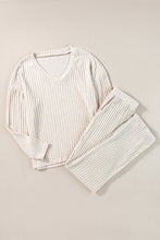 Load image into Gallery viewer, Khaki Ribbed Knit V Neck Slouchy Two-piece Outfit
