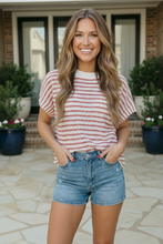 Load image into Gallery viewer, Breezy Stripe Knit Top in Ivory and Red
